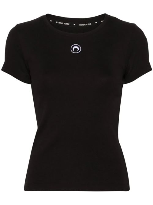 T-shirt in jersey di cotone organico nero Marine Serre | WTT012CJER0008BK99